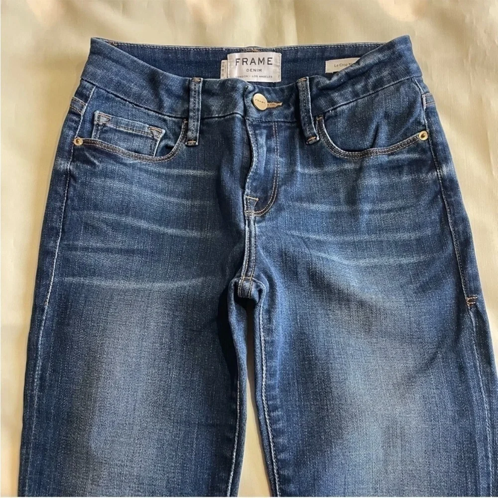 Frame Denim - Dark Wash Two Toned Le Crop Mini Boot Cut Jeans Size - Picture 4 of 7